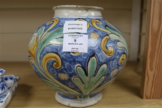 An 18th century Italian maiolica jar